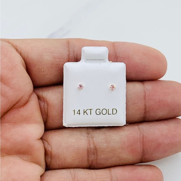Real 14k Gold Earrings 2mm Tiny baby girl Screwback Women - aretes en oro